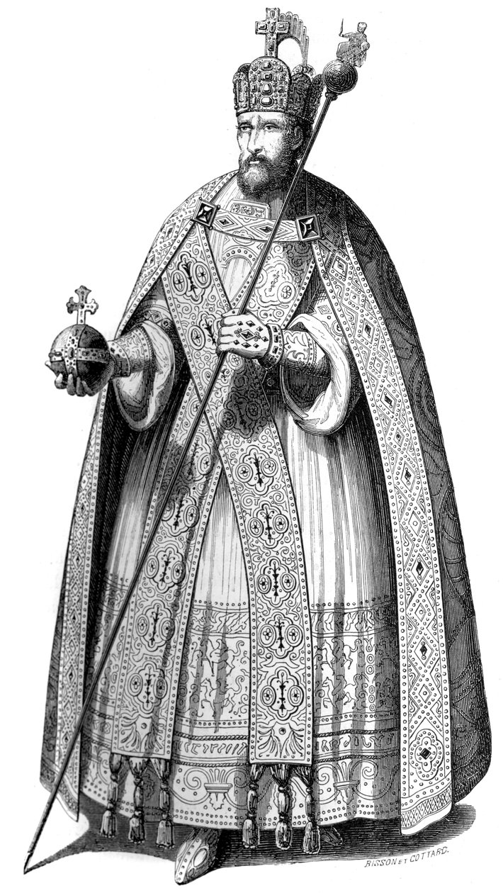 自查理曼大帝（Charlemagne，1579 1846）以来，皇帝加冕时所穿的服装。 作者 比森和科塔德