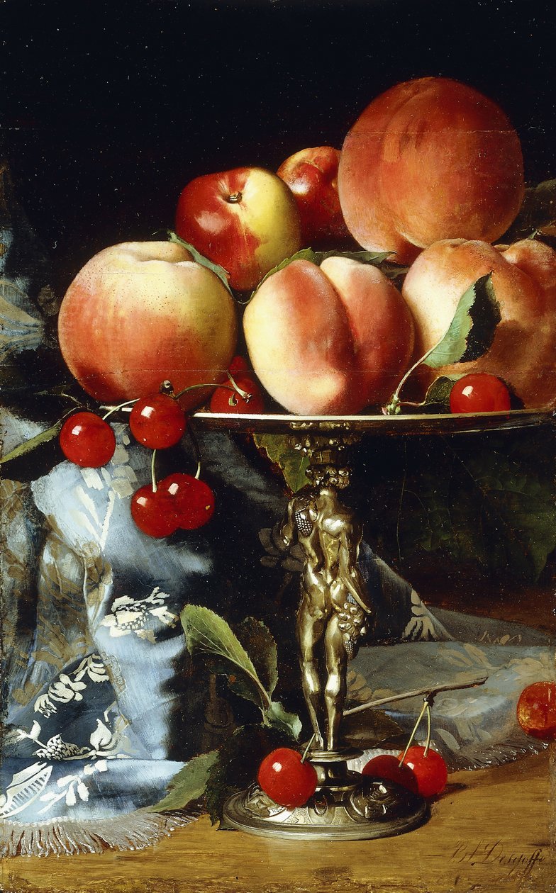 桃子，李子和樱桃的静物， 作者 布莱斯（Blaise Alexandre Desgoffe）