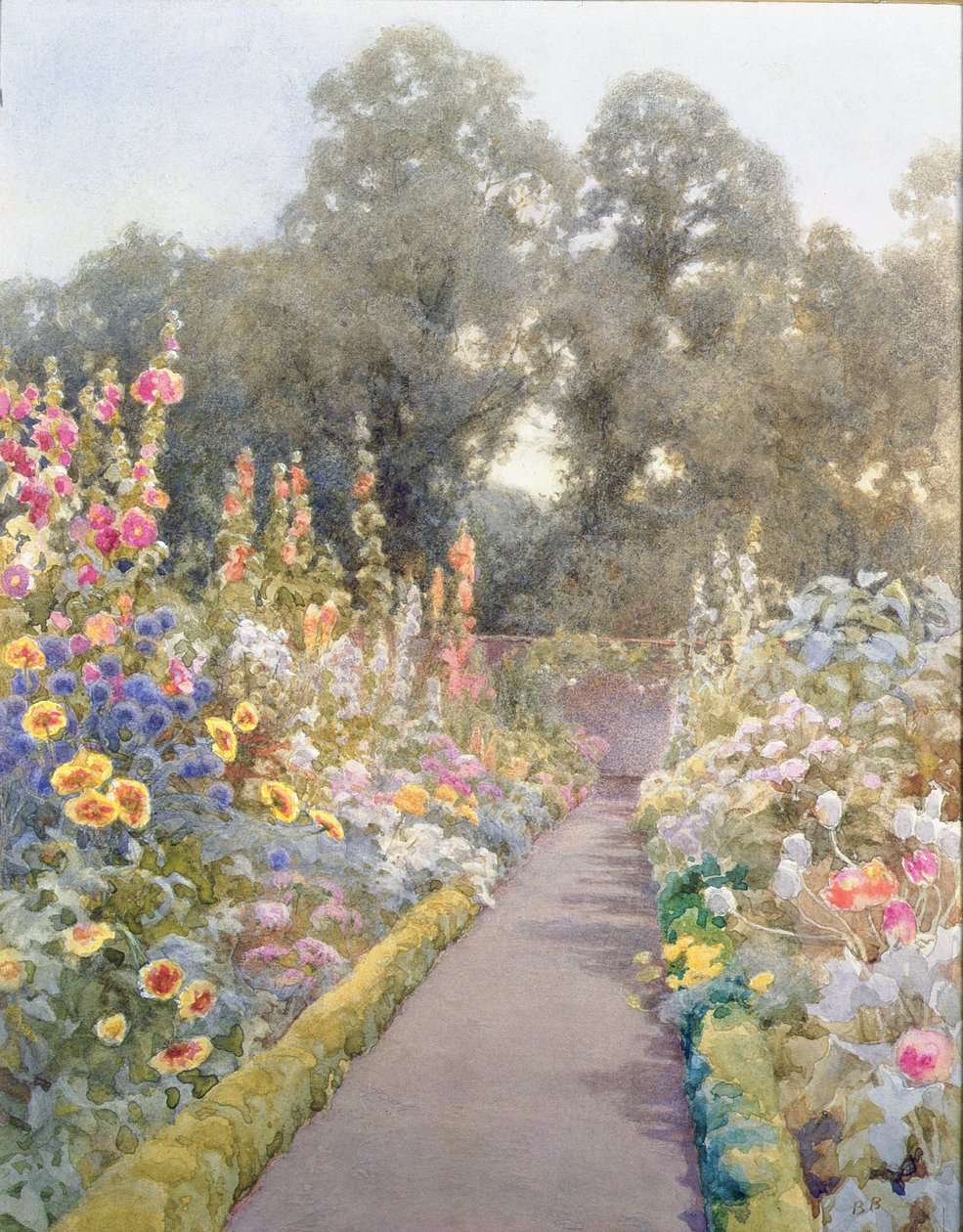 与蜀葵和罂粟花的花园小径 作者 布兰奇·贝克（Blanche Baker）