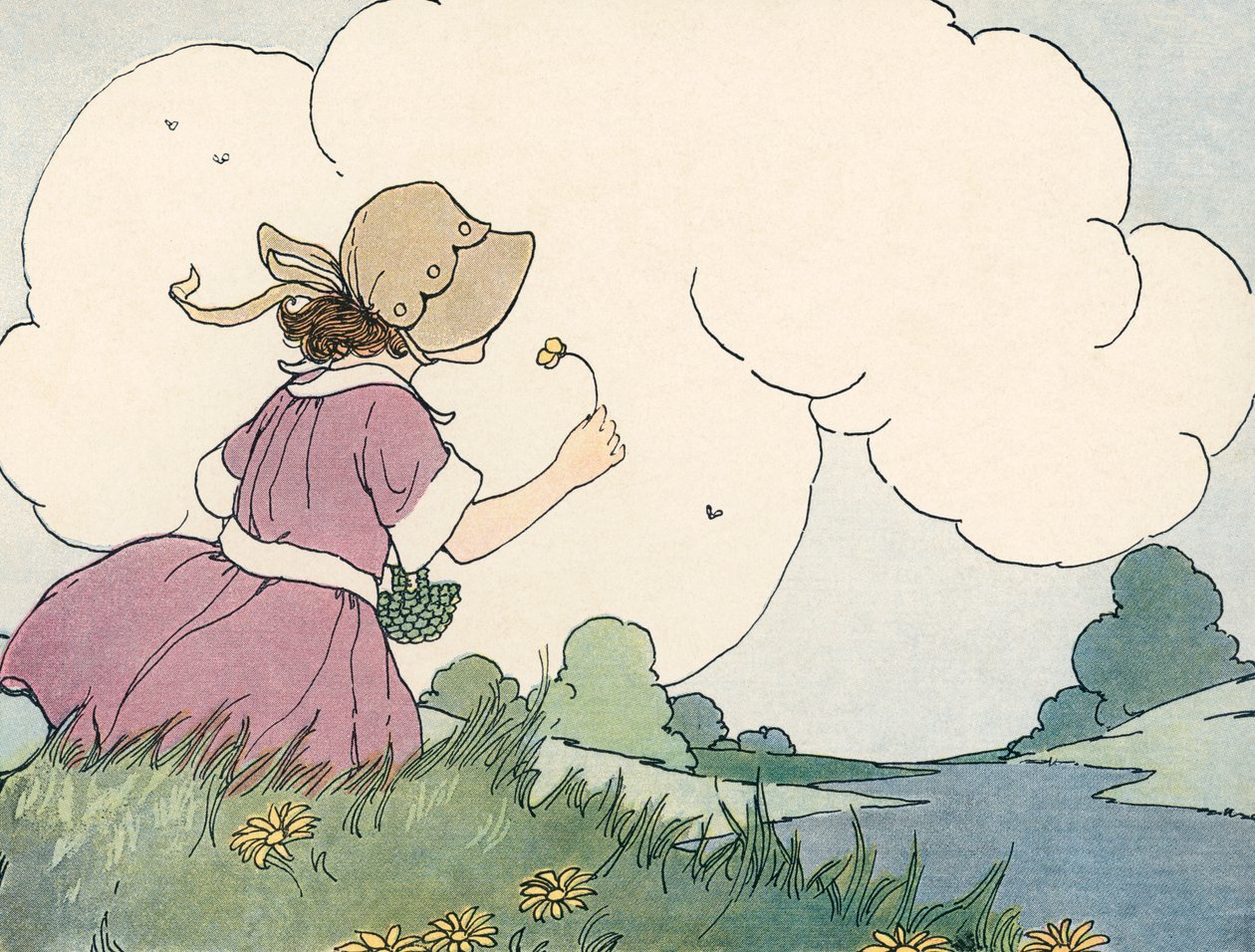 Young Girl Smelling a Wildflower Against a Summer Sky 作者 布兰奇·费希尔·赖特