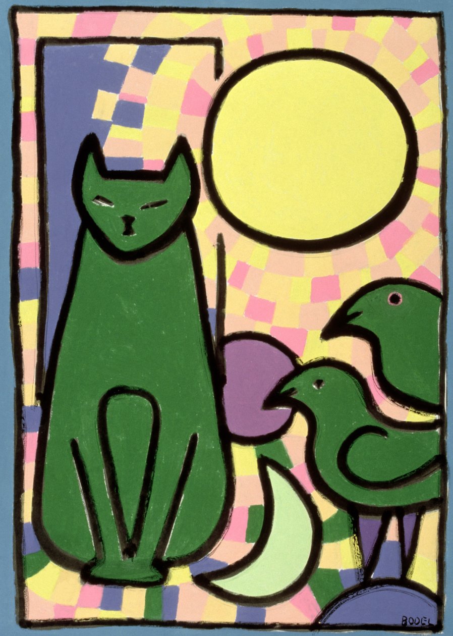 太阳猫，2000年（纸上的油，粉彩和印度墨水） 作者 博德尔·里基斯（Bodel Rikys）