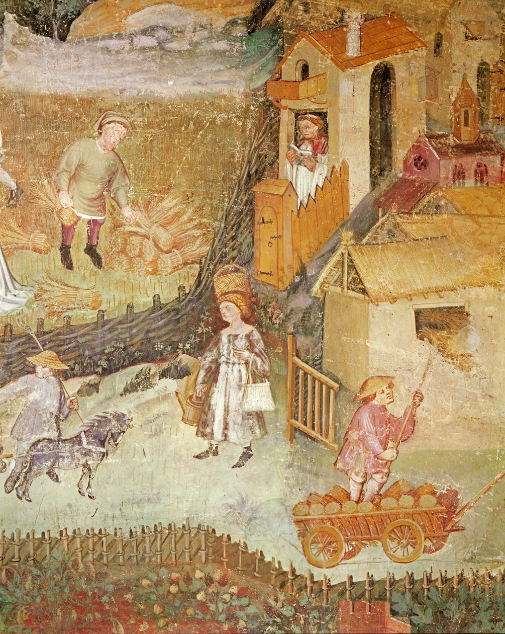 8月，农场的细节，c.1400 作者 波希米亚派