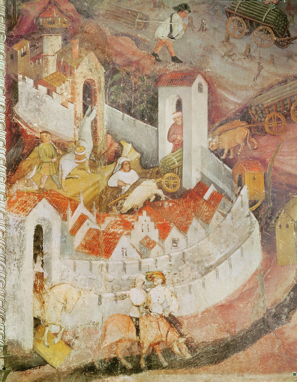 12月，运输树干的细节，c.1400 作者 波希米亚派