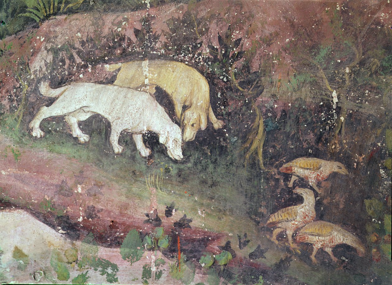 六月，狗和鹧的细节，c.1400 作者 波希米亚派