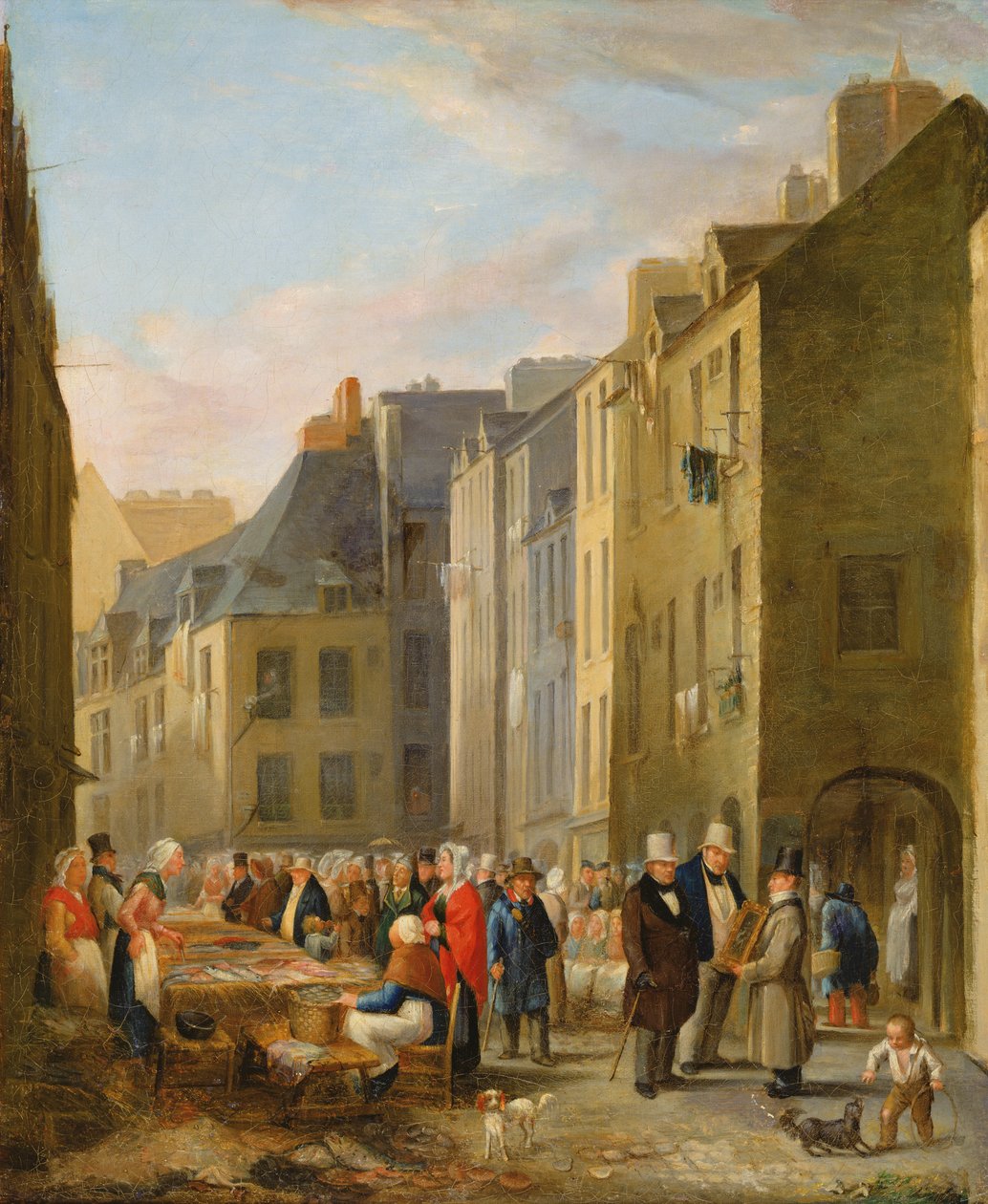 1830年至1840年在瑟堡的鱼市 作者 邦·杜马修（Bon Dumouchel）