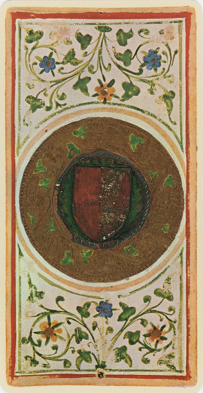 硬币王牌，来自&39;Visconti&39;牌组的塔罗牌的传真，1441-47 作者 博尼法西奥·本博