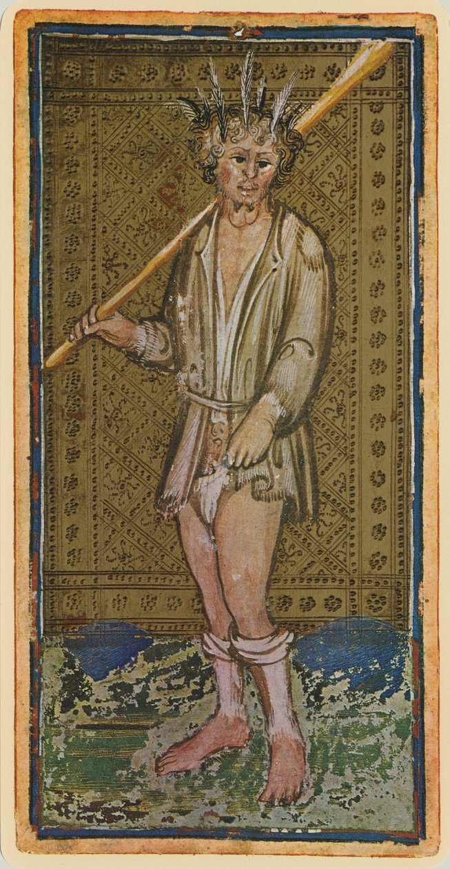 傻瓜，来自&39;Visconti&39;甲板的塔罗牌的法西斯，1441-47 作者 博尼法西奥·本博
