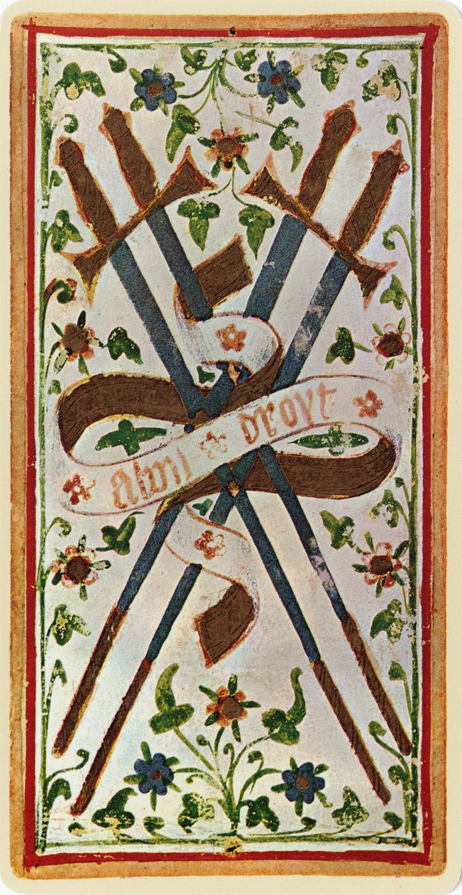 The Four of Swords，来自&39;Visconti&39;牌组的塔罗牌的传真，1441-47 作者 博尼法西奥·本博