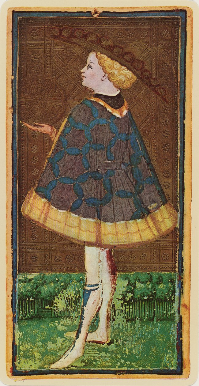 硬币Knave，来自&39;Visconti&39;甲板的塔罗牌的传真，1441-47 作者 博尼法西奥·本博