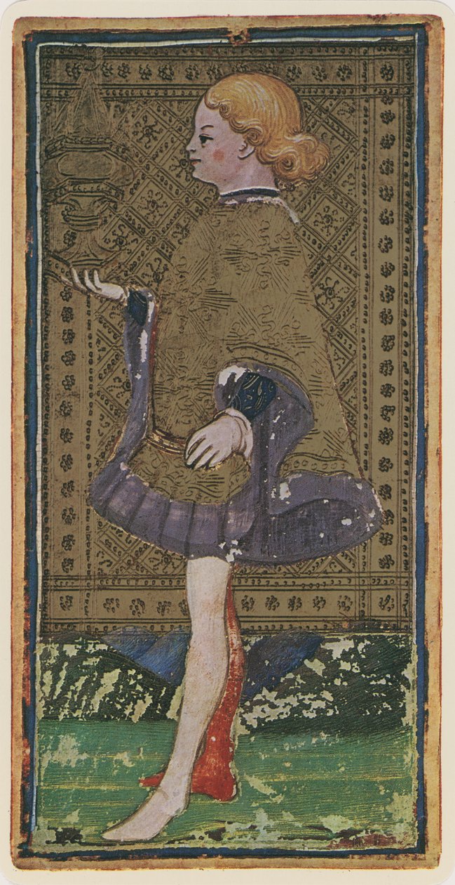 杯子的Knave，来自&39;Visconti&39;甲板的塔罗牌的传真，1441-47 作者 博尼法西奥·本博