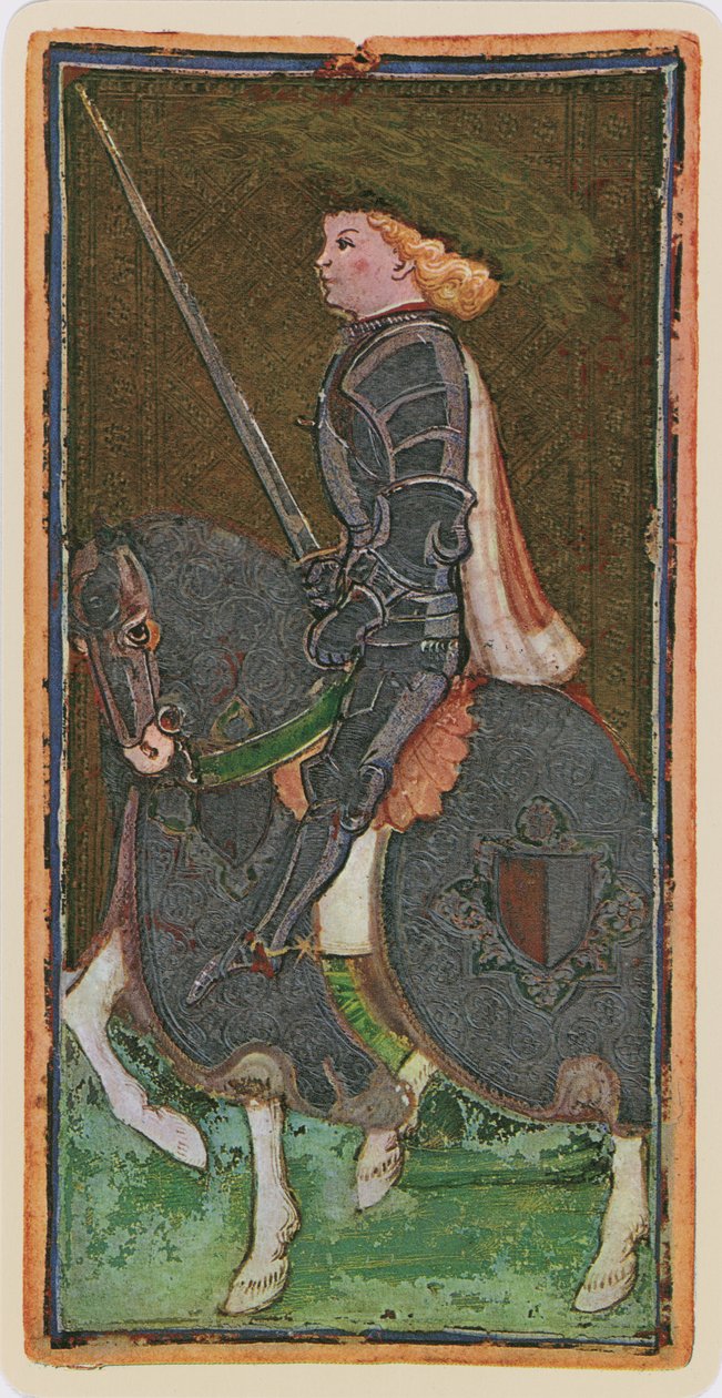剑的骑士，来自&39;Visconti&39;甲板的塔罗牌的传真，1441-47 作者 博尼法西奥·本博