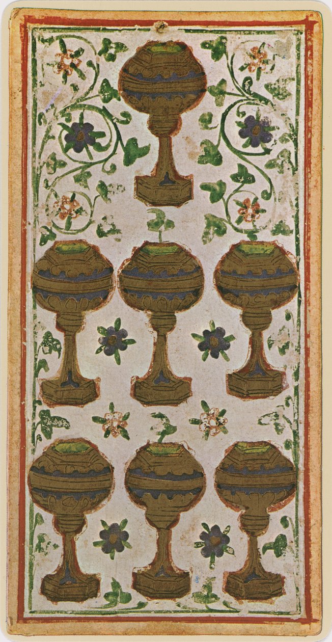 The Seven of Cups，传真来自&39;Visconti&39;牌组的塔罗牌，1441-47 作者 博尼法西奥·本博