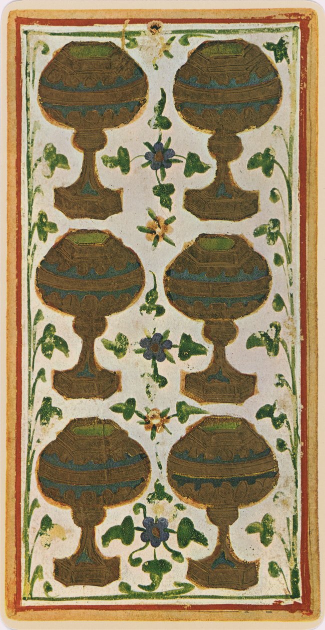 The Six of Cups，传真来自&39;Visconti&39;牌组的塔罗牌，1441-47 作者 博尼法西奥·本博