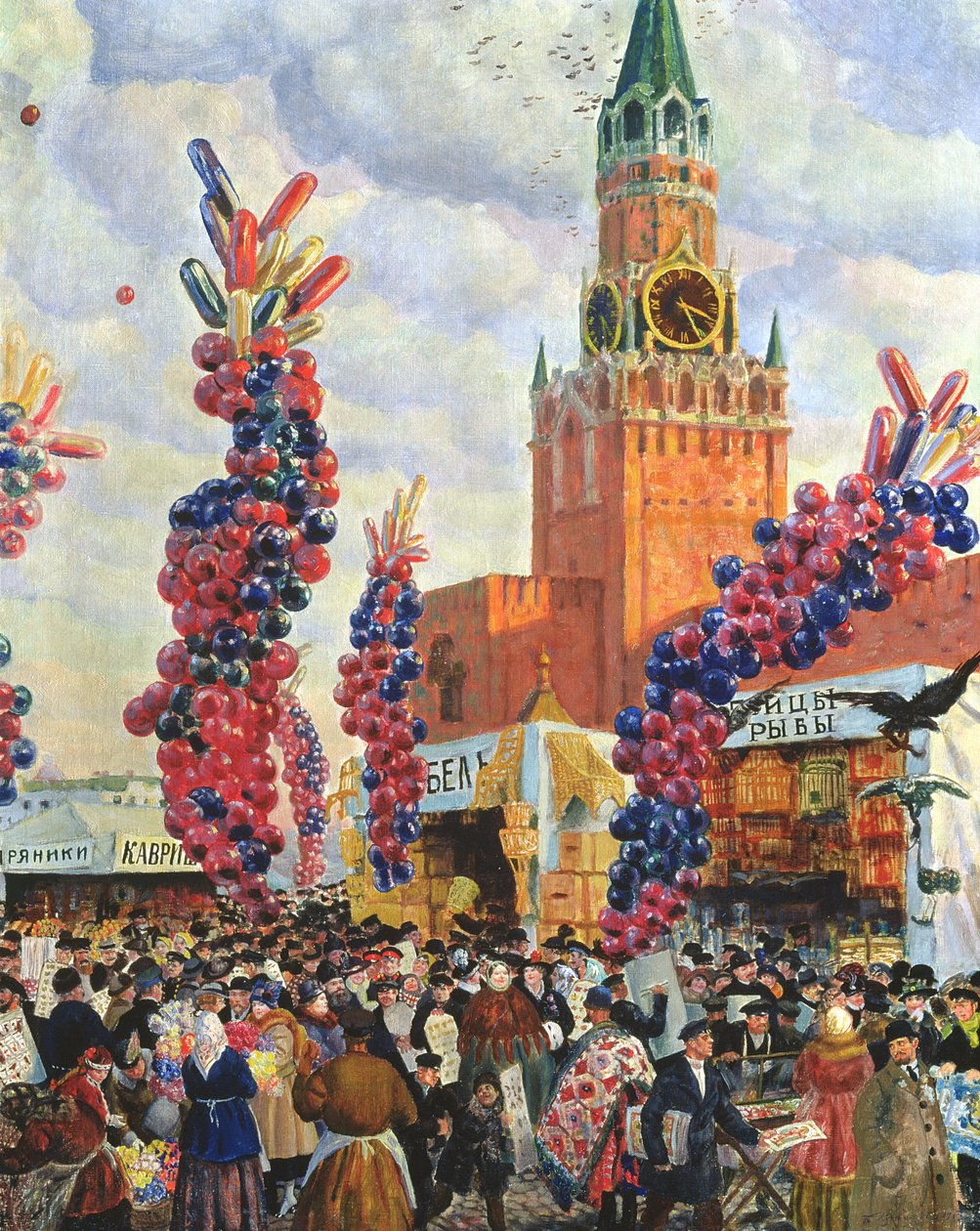 复活节市场在莫斯科克里姆林宫，1917年 作者 鲍里斯·米哈伊洛维奇·库斯托季耶夫