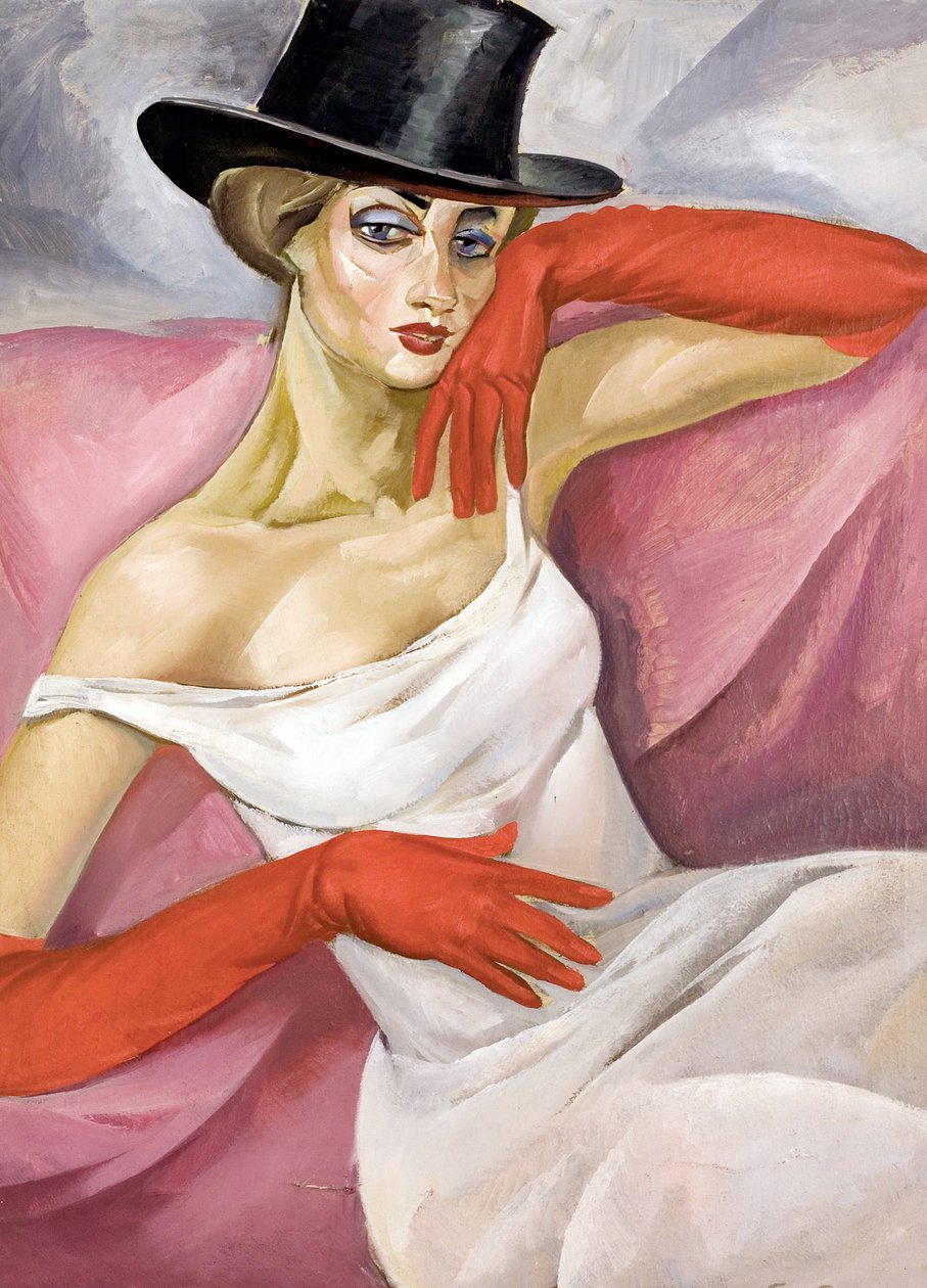 戴高帽的女人（Femme en chapeau haut de forme）--鲍里斯-德米特里耶维奇-格里戈里耶夫（1886-1939）的画作，布面油画（81.3x61.6 厘米）--私人收藏 作者 鲍里斯·德米特里耶维奇·格里戈里耶夫