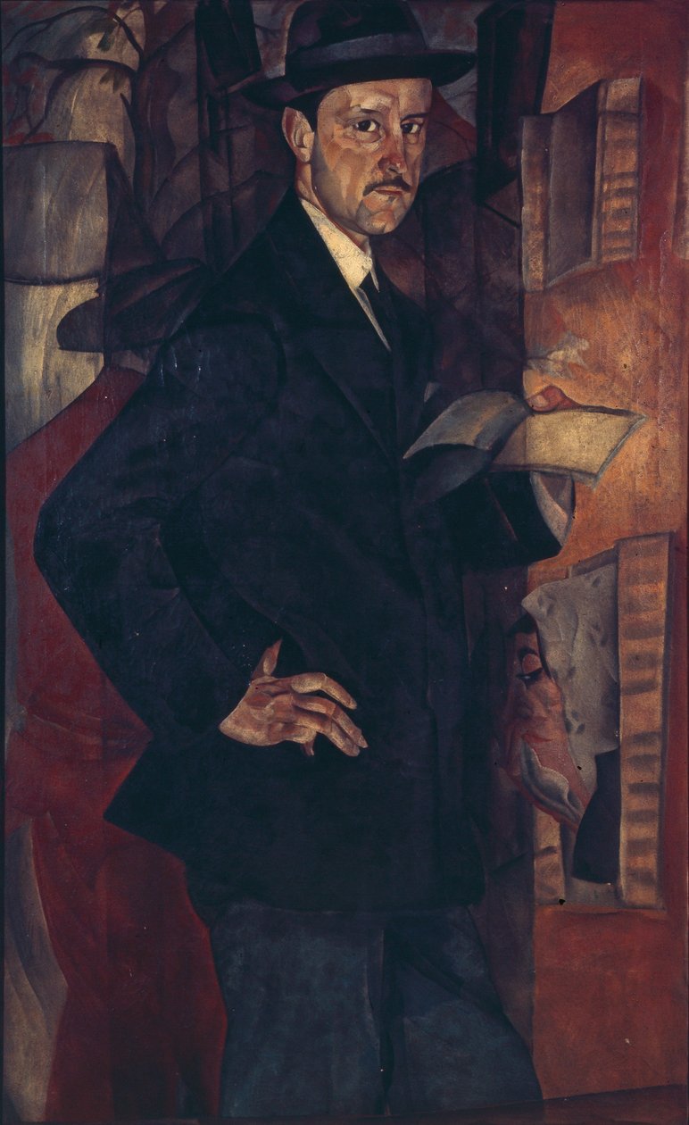 画家Mstislav Dobuzhinsky的肖像1875-1957，1917年 作者 鲍里斯·德米特里耶维奇·格里戈里耶夫