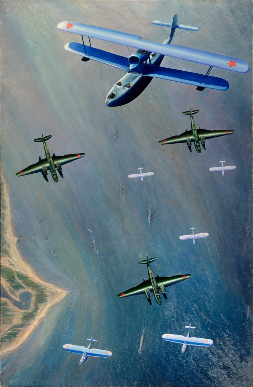 水上飞机 - 鲍里斯-伊万诺维奇-茨维特科夫（1895-约 1940 年）的油画，布面油画 作者 鲍里斯·伊万诺维奇·茨维科夫