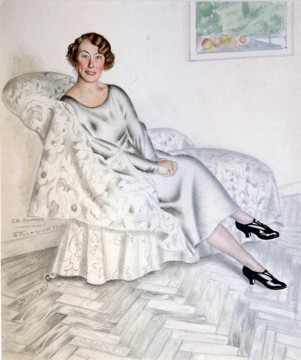 室内的女士》，1925年。 作者 鲍里斯·米哈伊洛维奇·库斯托季耶夫
