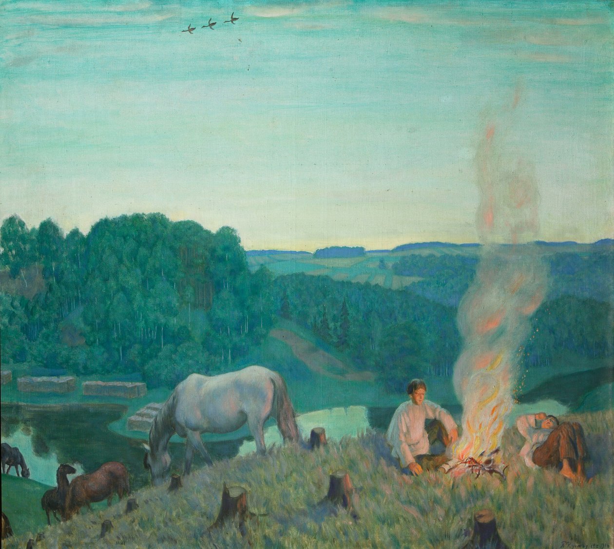 篝火晚会，1916年 作者 鲍里斯·米哈伊洛维奇·库斯托季耶夫