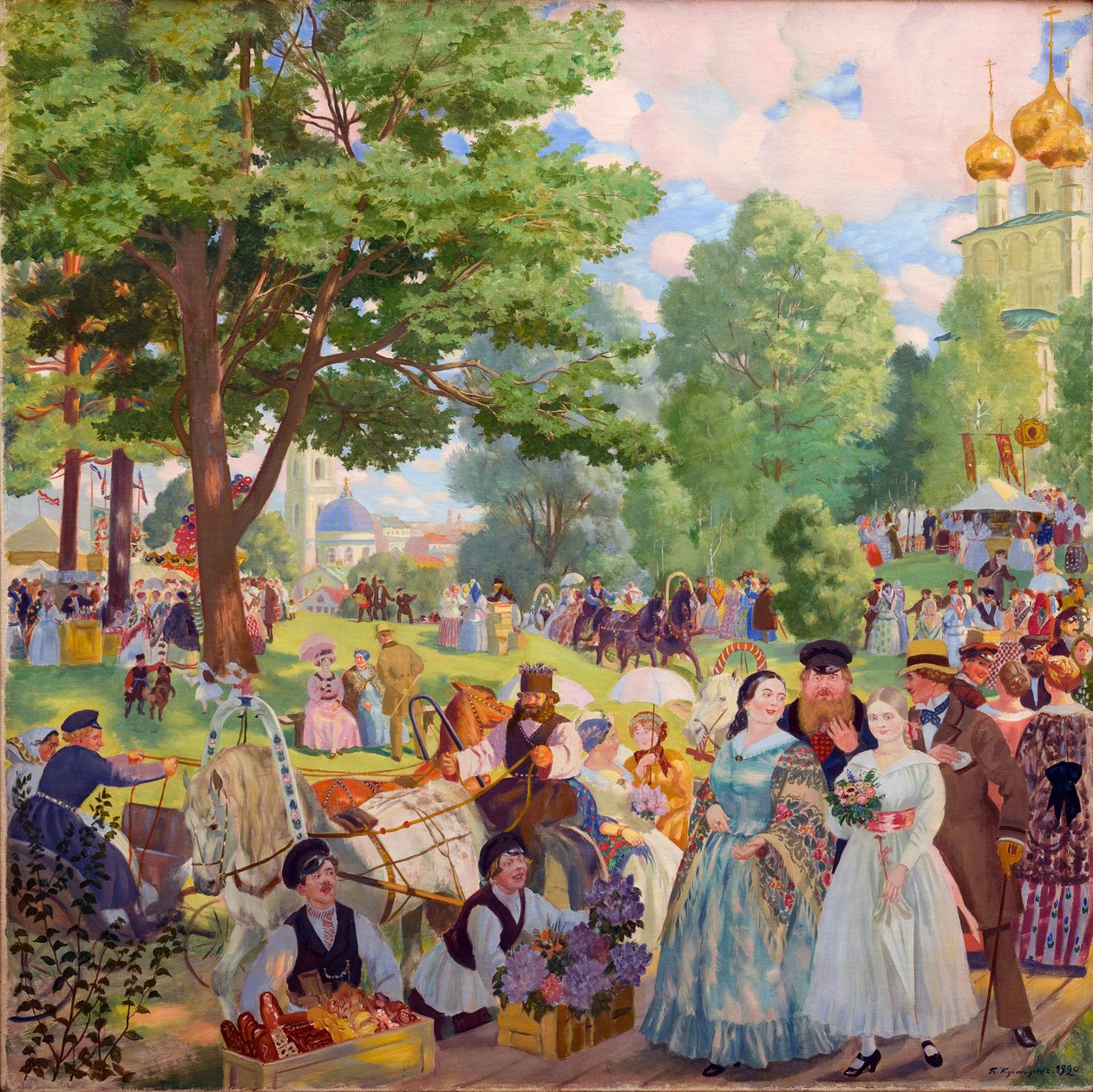 Fete de la Sainte Trinite - Feast of the Holy Trinity par Kustodiev, Boris Michaylovich (1878-1927). Oil on canvas 作者 鲍里斯·米哈伊洛维奇·库斯托季耶夫