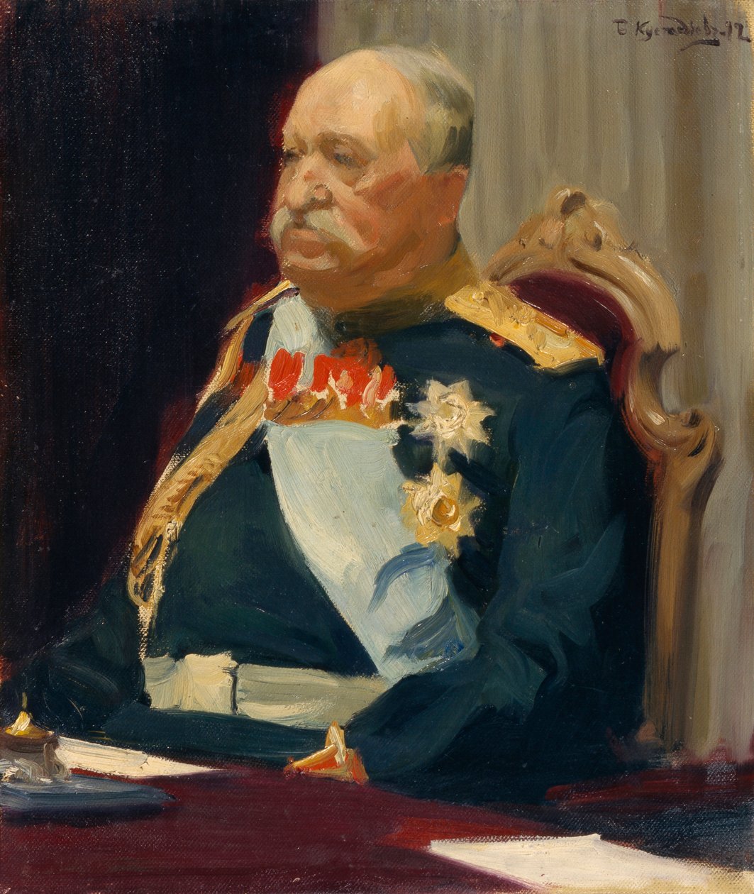 尼古拉-巴甫洛维奇-伊格纳季耶夫伯爵（1832-1908 年）肖像，俄罗斯外交官（尼古拉-巴甫洛维奇-伊格纳季耶夫肖像）--布面油画，作者：鲍里斯-米哈伊洛维奇-库斯托季耶夫（1878-1927 年 作者 鲍里斯·米哈伊洛维奇·库斯托季耶夫