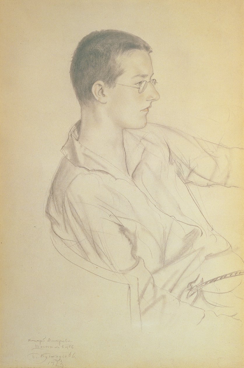 Dmitri Dmitrievich Shostakovich（1906  -  75）的肖像，1923年（铅笔在纸上） 作者 鲍里斯·米哈伊洛维奇·库斯托季耶夫