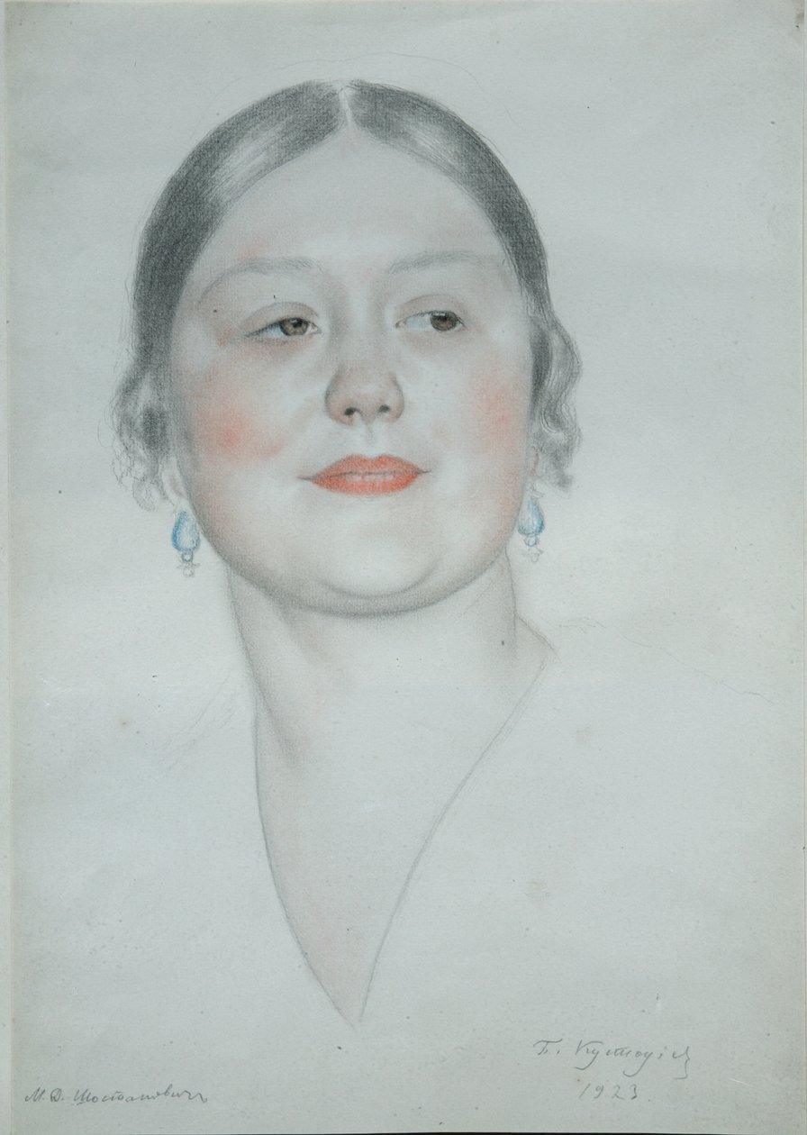 玛丽亚·德米特里耶夫娜·肖斯塔科维奇的肖像，1923年 作者 鲍里斯·米哈伊洛维奇·库斯托季耶夫
