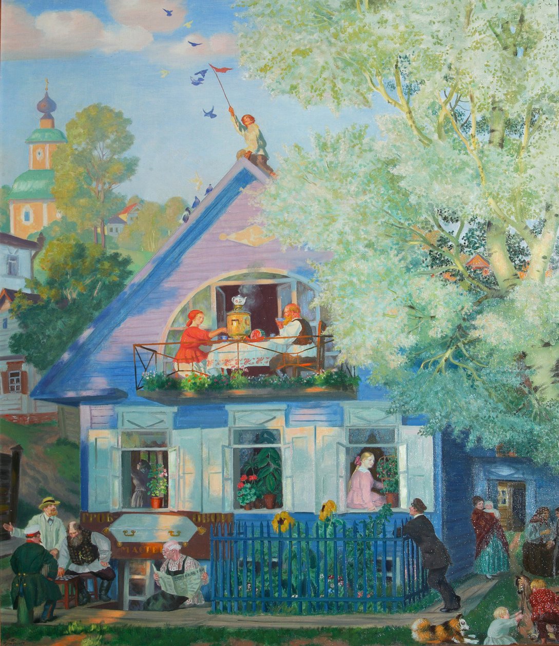 小蓝屋，1920年 作者 鲍里斯·米哈伊洛维奇·库斯托季耶夫
