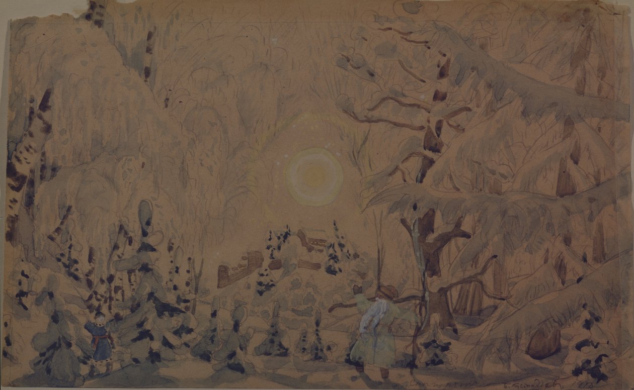 N. Rimsky-Korsakov的歌剧《雪少女》的舞台设计，1910年 作者 鲍里斯·米哈伊洛维奇·库斯托季耶夫