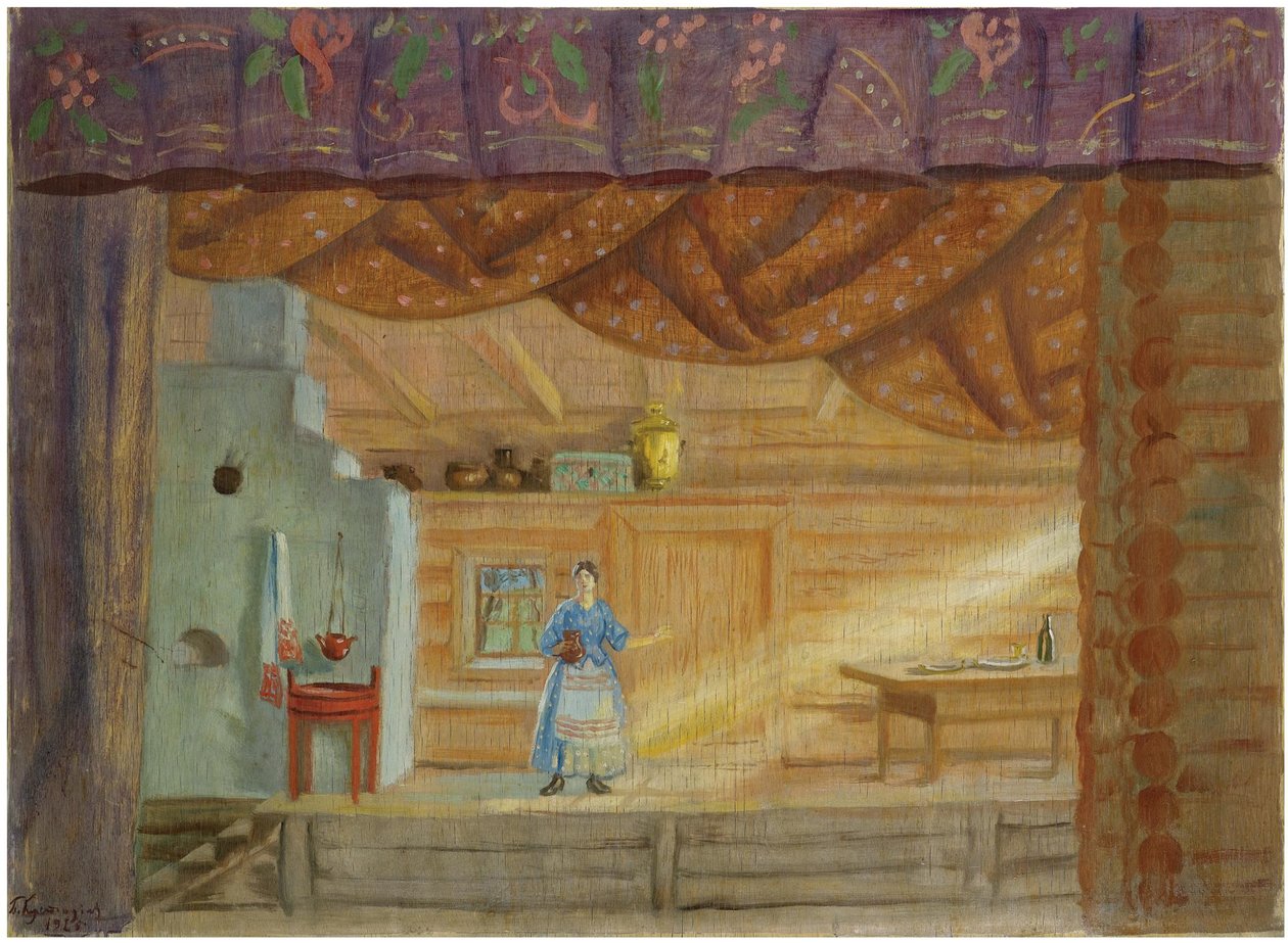 Lidia Seyfullina的作品《 Virineya》的舞台设计，1925年 作者 鲍里斯·米哈伊洛维奇·库斯托季耶夫