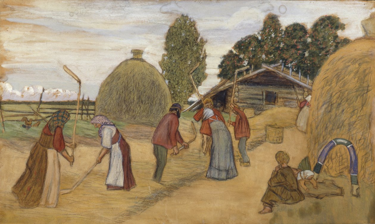 脱粒地板，1918年 作者 鲍里斯·米哈伊洛维奇·库斯托季耶夫