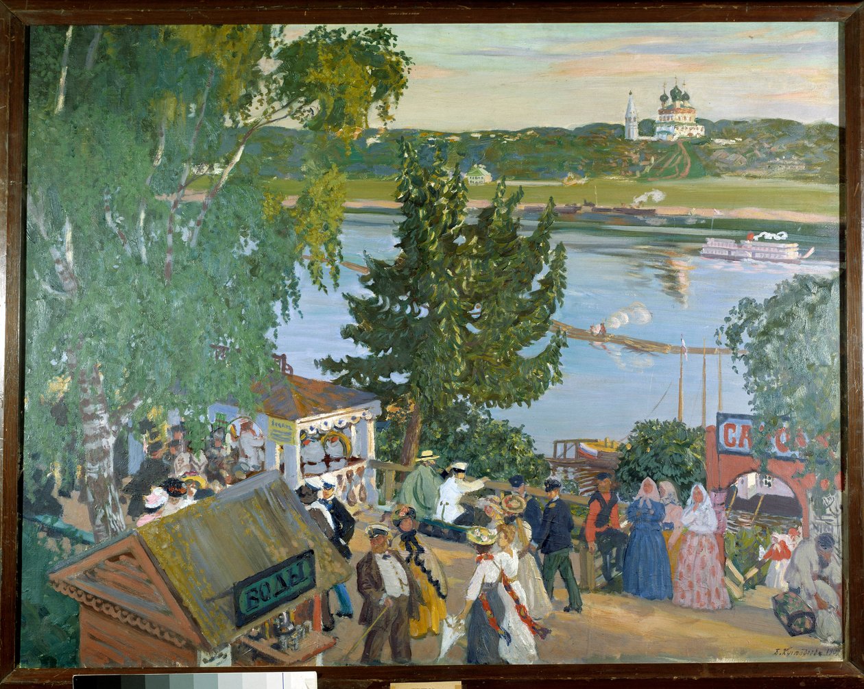 伏尔加河上的散步俄罗斯艺术家鲍里斯-库斯托杰夫的画作(1878 - 1927) 作者 鲍里斯·米哈伊洛维奇·库斯托季耶夫