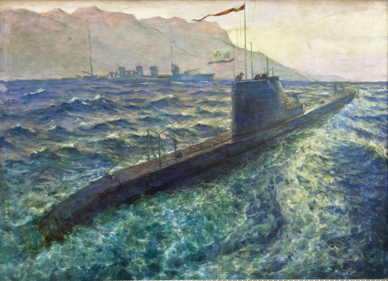 潜艇 par Deykin, Boris Nikolayevich (1890-1945)。布面油画，尺寸：101x137 作者 鲍里斯·尼古拉耶维奇·戴金