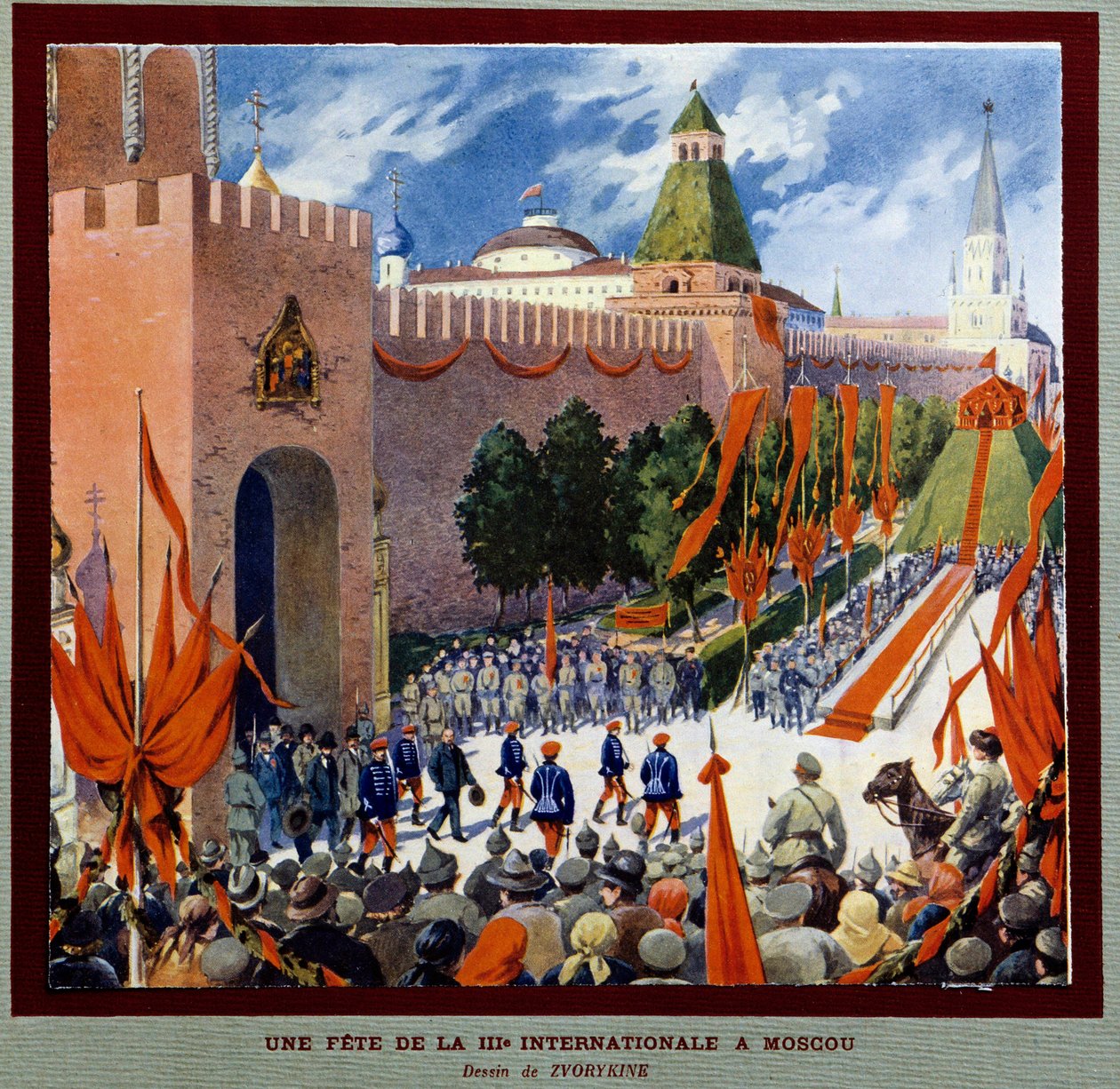 在莫斯科庆祝第三国际 第三国际（或共产国际或共产国际）成立于 1919 年 2 月 3 日。 Boris Zvorykin (1872-1935) 的绘画。 蒙特勒伊社会历史研究所 作者 鲍里斯·瓦西里耶维奇·兹沃里金