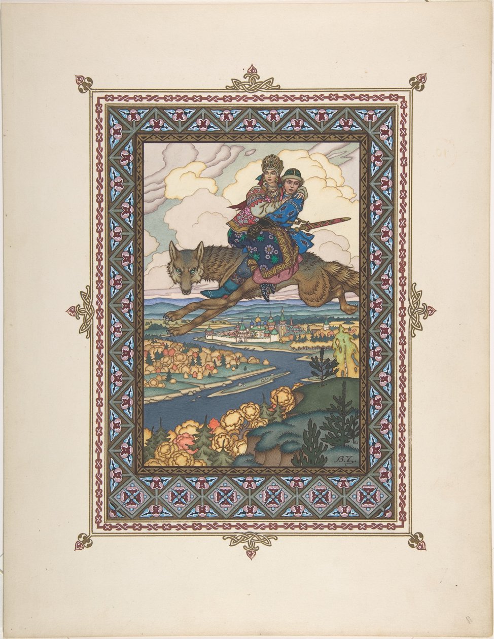 伊万·萨里维奇，火鸟和灰太狼的童话插图，c。 1925年 作者 鲍里斯·瓦西里耶维奇·兹沃里金