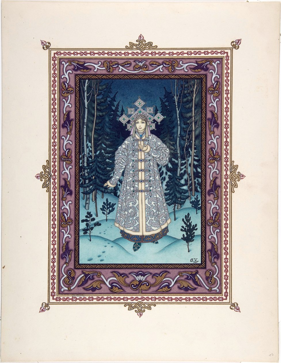 Sneguurotchka ( ou Snegourka, la Fille de neige) - Boris Vasilievich (1872-after 1935) 童话 Snegurochka par Zvorykin 的插图。 1925 年 - 彩色平版印刷，27,3x20,5 - 私人收藏 作者 鲍里斯·瓦西里耶维奇·兹沃里金