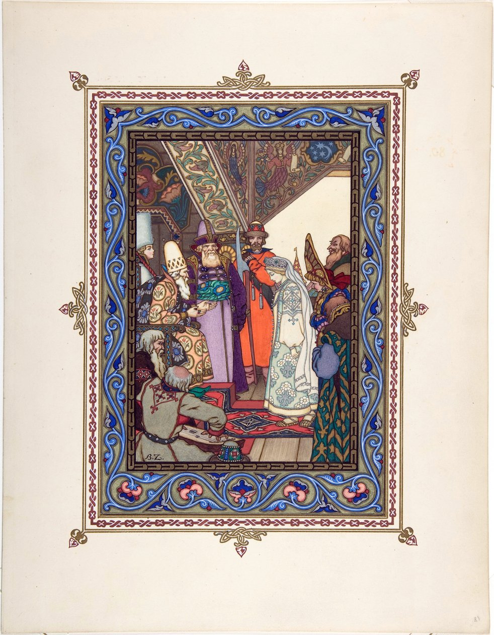 Snegourotchka ( ou Snegourka, la Fille de neige) - Illustration for the Fairy tale Snegurochka par Zvorykin, Boris Vasilievich (1872-after 1935), c. 1925 - Colour Lithography, 27,3x20,5 - Private Collection 作者 鲍里斯·瓦西里耶维奇·兹沃里金