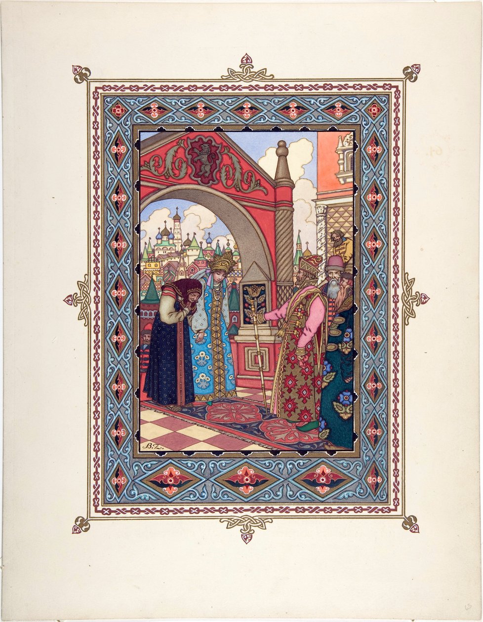 Vassilissa la Belle (Vassilissa la tres Belle) - Illustration for the Fairy tale Vasilisa the Beautiful par Zvorykin, Boris Vasilievich (1872-after 1935), c. 1925 - Colour Lithography, 27,3x20,5 - Private Collection 作者 鲍里斯·瓦西里耶维奇·兹沃里金