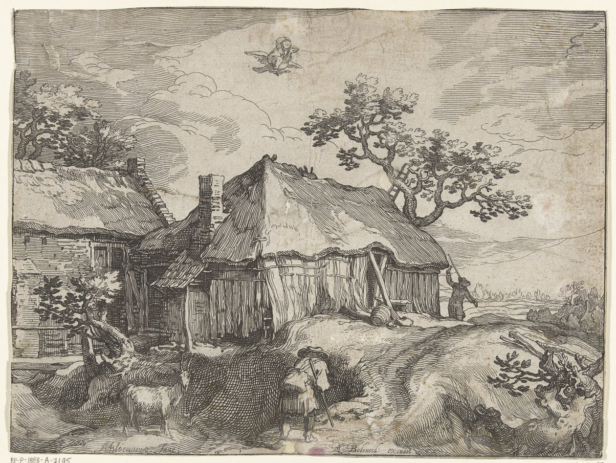 Landschap met boerderij en roof van Ganymedes Gezichten op het platteland (series title) 作者 博埃蒂乌斯·亚当斯。 bol值