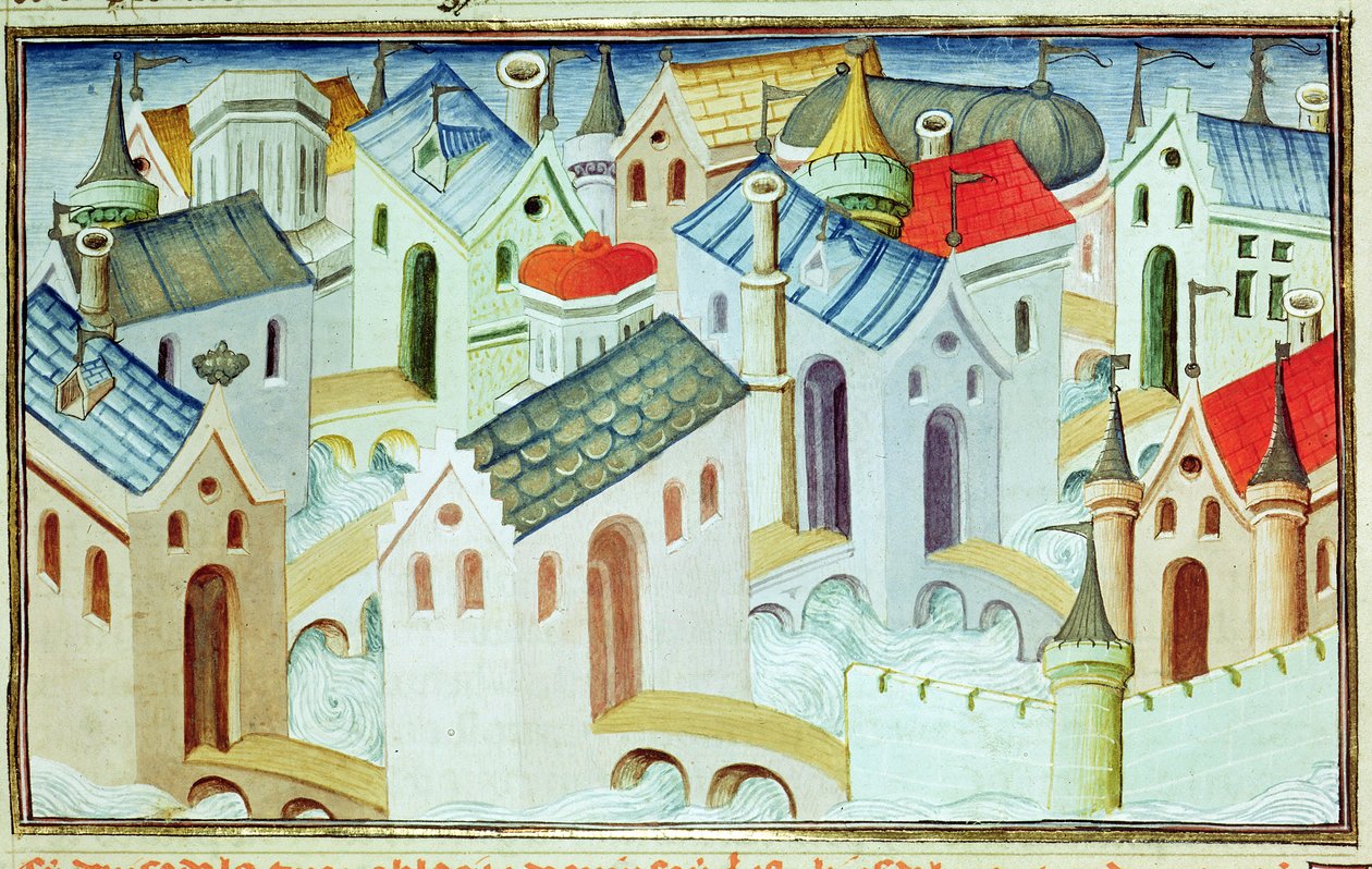 2810 f.67，来自“世界奇迹之书”的金赛市，c.1410-12（牛皮纸上的蛋彩画） 作者 布考大师