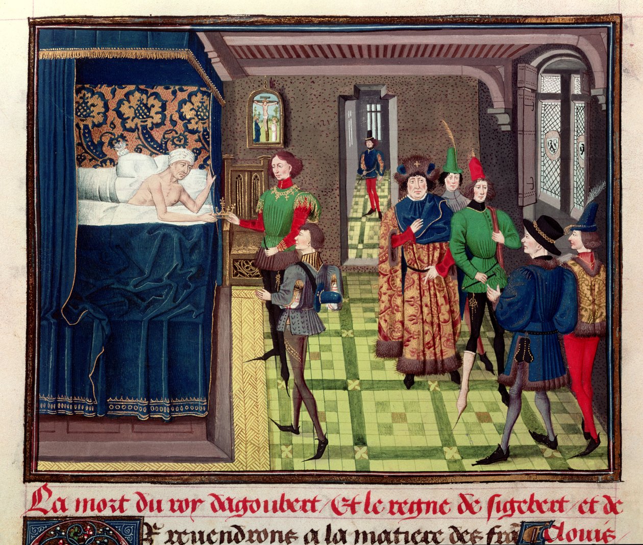 5089-90女士Dagobert I的死亡（c.603-639）来自帝王的编年史，David Aubert，1462 作者 布拉本特学校