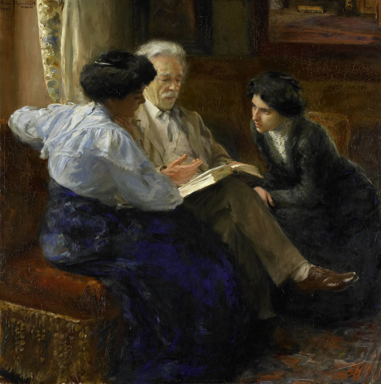 阿尔方斯·玛丽·安托万·约瑟夫·格兰蒙特（Alphons Marie Antoine Joseph Grandmont，1837-1909 年），艺术家的第二任丈夫，辅导两个意大利女孩 作者 布拉明·胡布雷希特