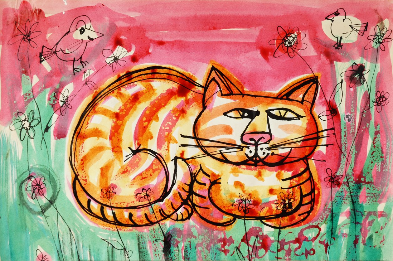 猫（亚克力海报色和彩色墨水） 作者 布伦达·布林·布克