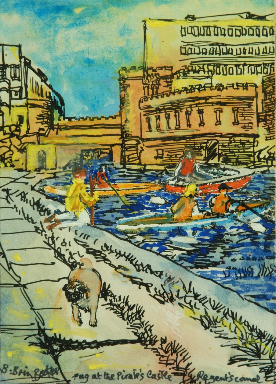 海盗城堡旁的巴哥犬（纸上水彩画 作者 布伦达·布林·布克