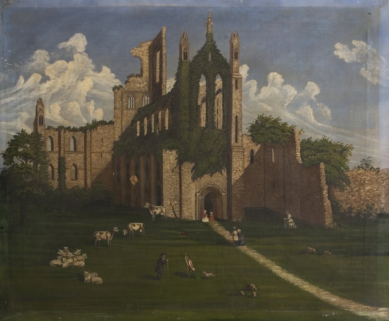 一座废弃的修道院，十九世纪中叶（布面油画） 作者 英国学校