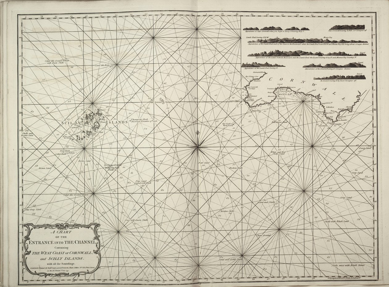 包含康沃尔西海岸和斯西利群岛的英吉利海峡入口海图，以及所有测深数据 作者 英国学校