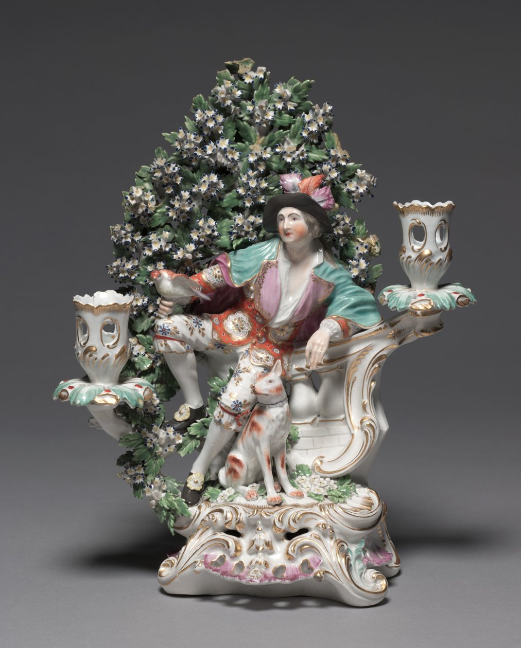 带牧羊人和狗的烛台，制造商德比瓷器厂（切尔西-德比时期），约1775年（软膏瓷器 作者 英国学校