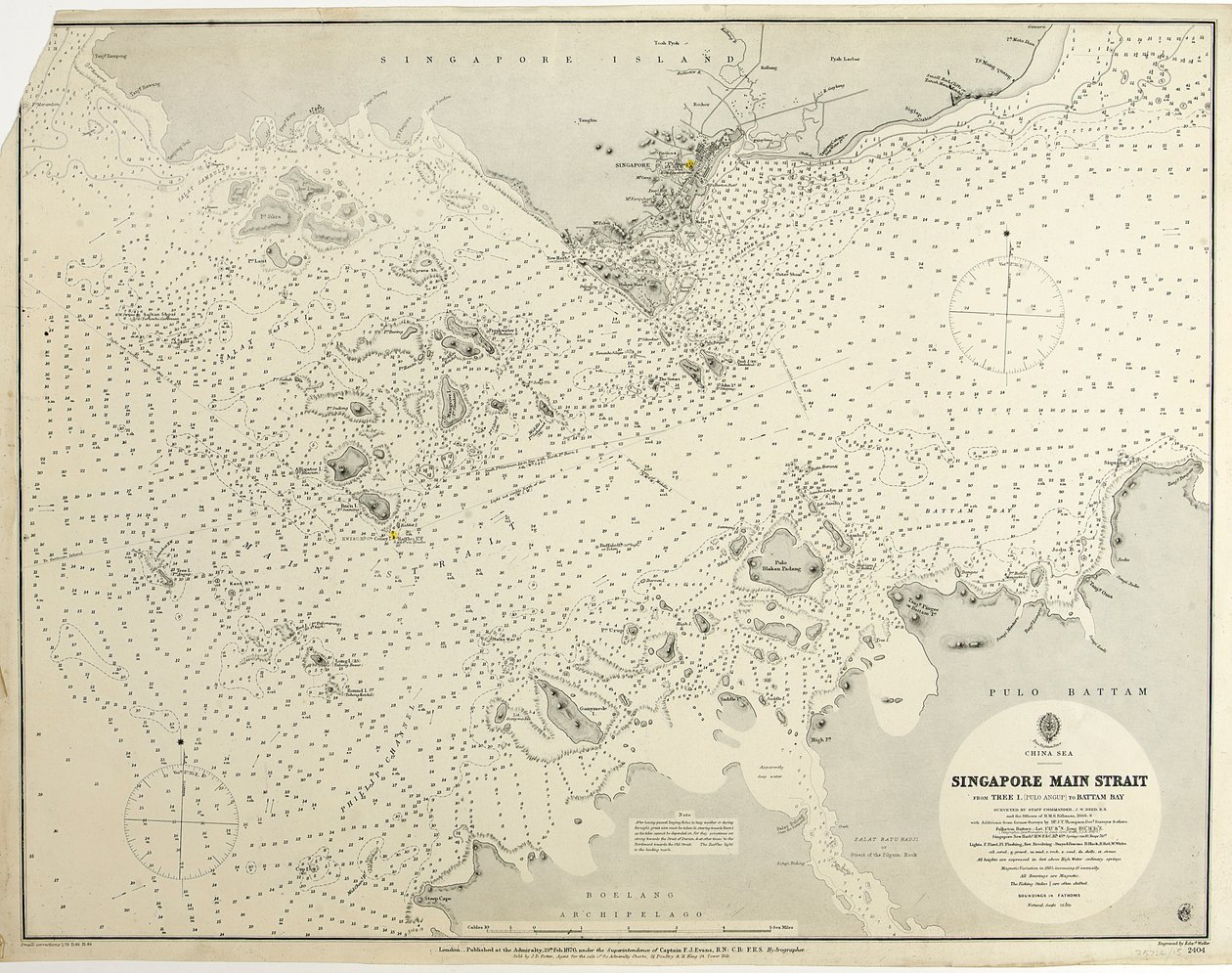 中国海 新加坡主要海峡 从 Tree I (pulo Angup) 到 Battam Bay 由参谋长 J.W. Reed, R.N. 和 H.M.S. Rifleman 的军官勘测 作者 英国学校