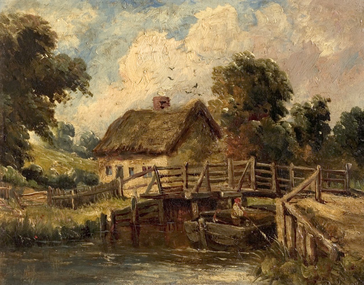 萨福克郡东贝格霍尔特附近的小屋（布面油画） 作者 英国学校