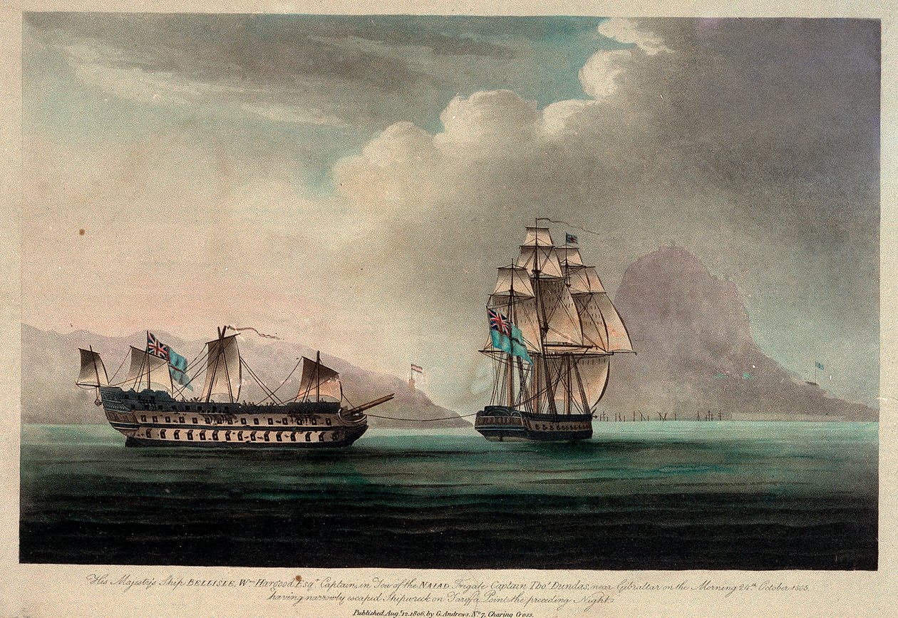 1805年10月24日，直布罗陀附近的 "贝里斯尔 "号军舰 作者 英国学校